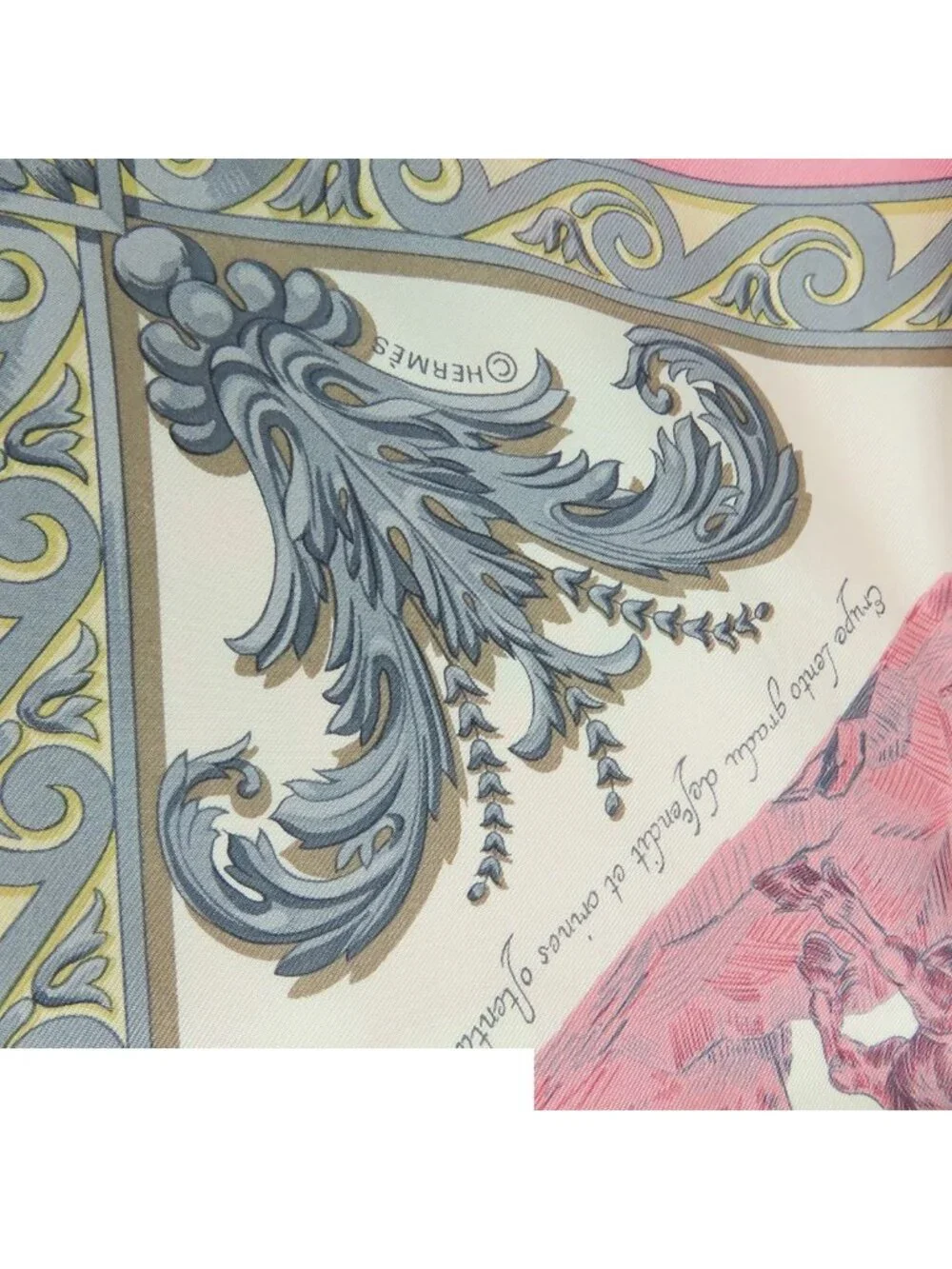 Hermes Carre 90 Courbettes et Cabrioles Silk Scarf Pink White Multicolor